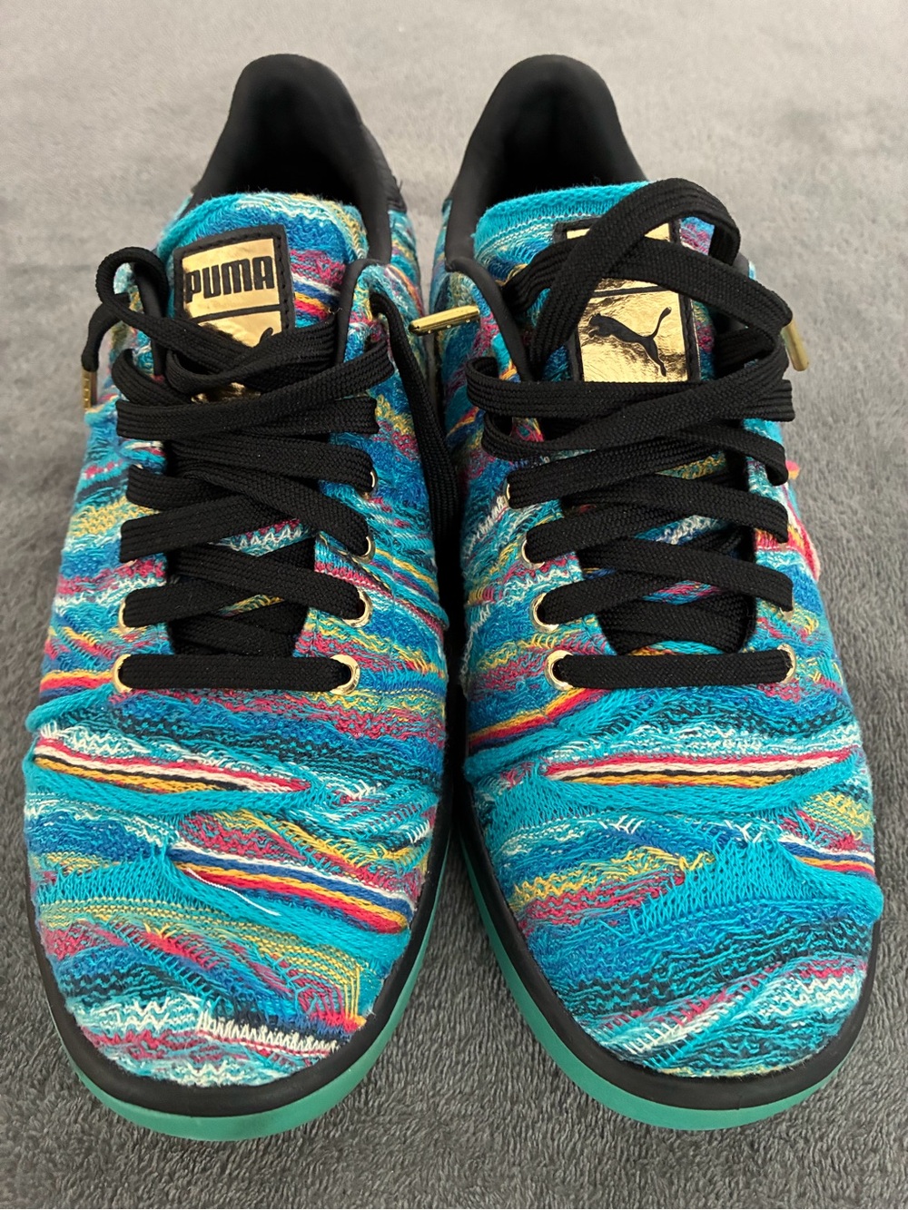 Puma Coogi Men’s Turquoise Multicolor Knit Sneakers with Black Laces